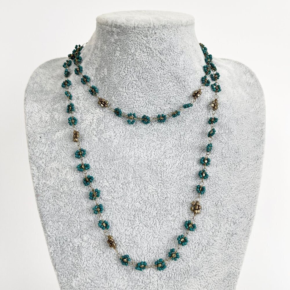 Vintage Handmade Beaded Flower Long Choker Dainty Bohemian Hand Made Wire Boho